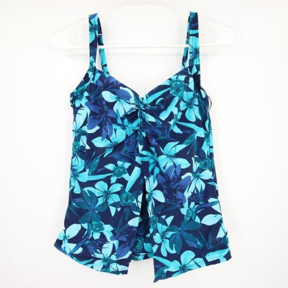 NWOT Lands End Floral Blue Fly Away Swim Tankini Top Underwire Size 6